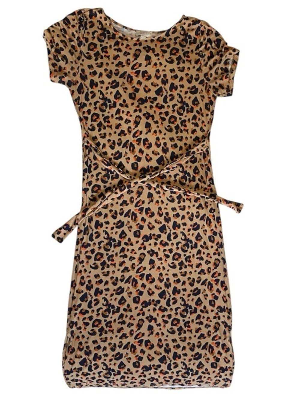 Loft Outlet Stretch Leopard Print Dress Waist Tie Short Sleeve Womens Size M